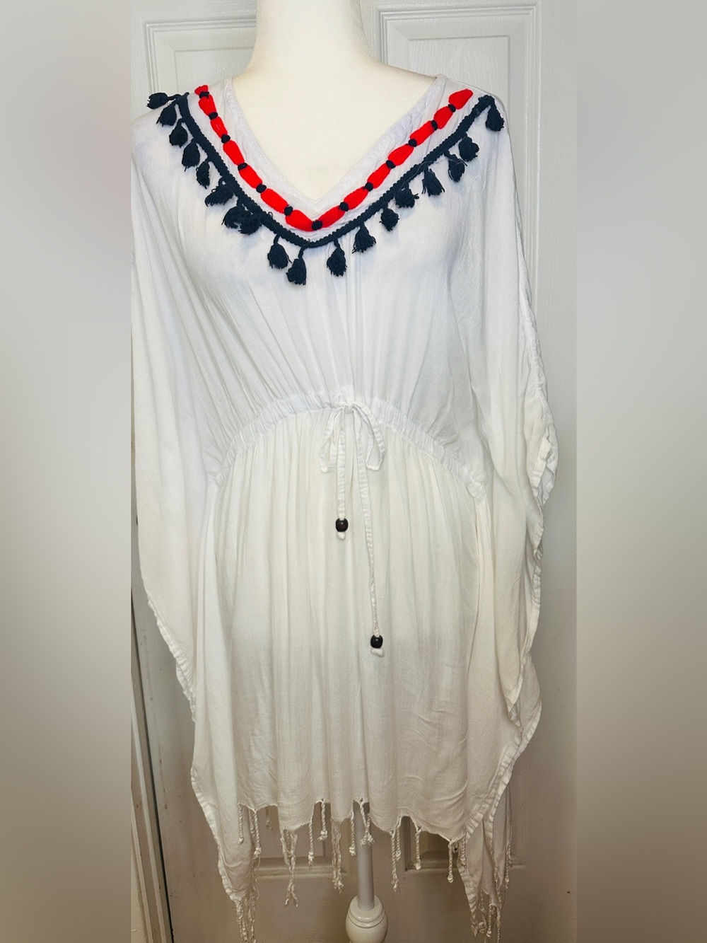 Salty Lemon Tunic Dress Beachy Coverup White Boho Tassel V-Neck One Size